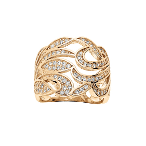 BAGUE PLAQUÉ OR VOLUTE OXYDES BLANCS SERTIS