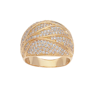 BAGUE PLAQUÉ OR BOMBÉE OXYDES BLANCS SERTIS