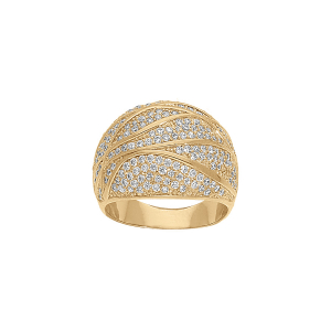 BAGUE PLAQUÉ OR BOMBÉE OXYDES BLANCS SERTIS