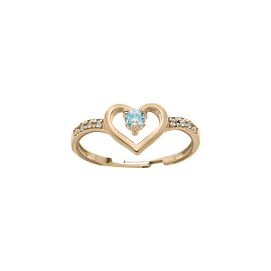 BAGUE PLAQUÉ OR COEUR OXYDE BLEU ET OXYDES BLANCS SERTIS RÉGLABLE 46.48.50