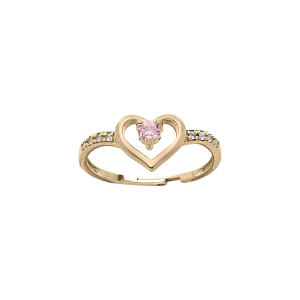 BAGUE PLAQUÉ OR COEUR OXYDE ROSE ET OXYDES BLANCS SERTIS RÉGLABLE 46.48.50