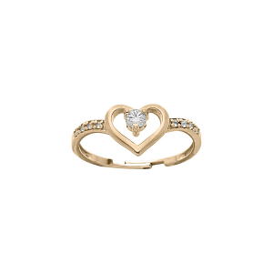 BAGUE PLAQUÉ OR COEUR OXYDES BLANCS SERTIS RÉGLABLE 46.48.50