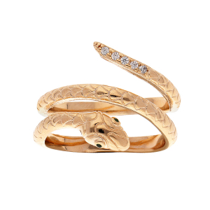 BAGUE PLAQUÉ OR SERPENT OXYDES BLANCS SERTIS