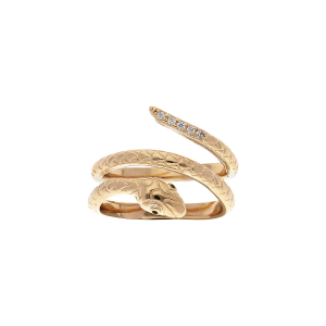 BAGUE PLAQUÉ OR SERPENT OXYDES BLANCS SERTIS