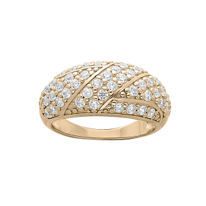 BAGUE PLAQUÉ OR GRAND DIAMETRE PAVÉ OXYDES BLANCS SERTIS
