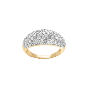 BAGUE PLAQUÉ OR GRAND DIAMETRE PAVÉ OXYDES BLANCS SERTIS