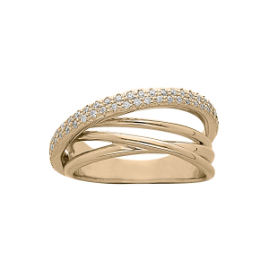 BAGUE PLAQUÉ OR GRAND DIAMETRE CROISÉE OXYDES BLANCS SERTIS