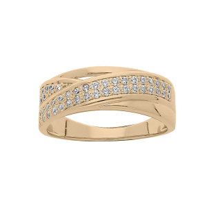 BAGUE PLAQUÉ OR GRAND DIAMETRE CROISÉE OXYDES BLANCS SERTIS