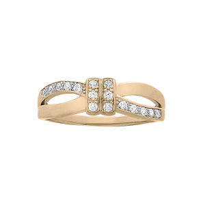 BAGUE PLAQUÉ OR CROISÉE OXYDES BLANCS SERTIS