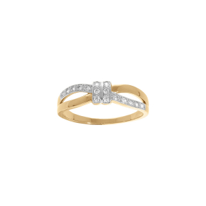 BAGUE PLAQUÉ OR CROISÉE OXYDES BLANCS SERTIS