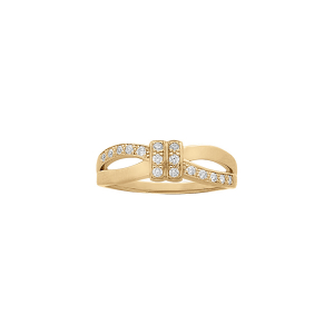 BAGUE PLAQUÉ OR GRAND DIAMETRE CROISÉE OXYDES BLANCS SERTIS