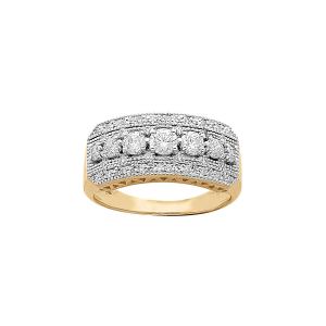 BAGUE PLAQUÉ OR LARGE OXYDES BLANCS SERTIS