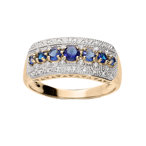 BAGUE PLAQUÉ OR GRAND DIAMETRE LARGE OXYDES BLEUS ET BLANCS SERTIS