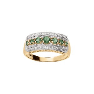 BAGUE PLAQUÉ OR GRAND DIAMETRE LARGE OXYDES VERTS ET BLANCS SERTIS