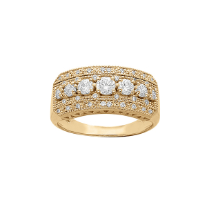 BAGUE PLAQUÉ OR GRAND DIAMETRE LARGE OXYDES BLANCS SERTIS