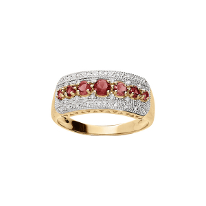 BAGUE PLAQUÉ OR GRAND DIAMETRE LARGE OXYDES ROUGES ET BLANCS SERTIS