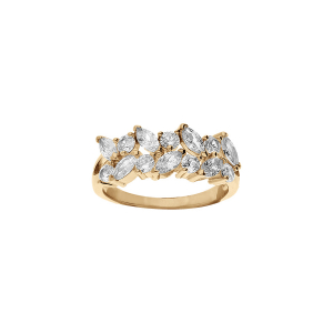 BAGUE PLAQUÉ OR 2 RANGS NAVETTES OXYDES BLANCS SERTIS