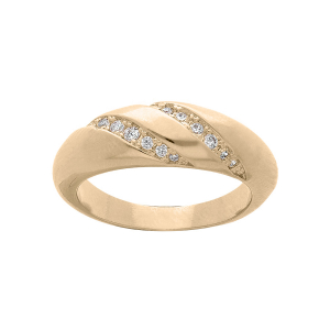 BAGUE PLAQUÉ OR JONC BOMBÉ OXYDES BLANCS SERTIS