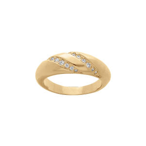 BAGUE PLAQUÉ OR JONC BOMBÉ OXYDES BLANCS SERTIS