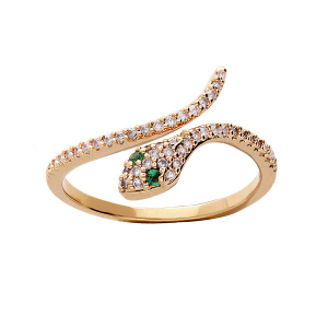 BAGUE PLAQUÉ OR SERPENT OXYDES BLANCS ET VERTS SERTIS