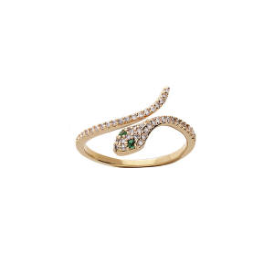 BAGUE PLAQUÉ OR SERPENT OXYDES BLANCS ET VERTS SERTIS
