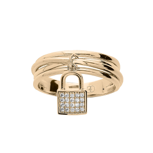 BAGUE PLAQUÉ OR PAMPILLE CADENAS OXYDES BLANCS SERTIS