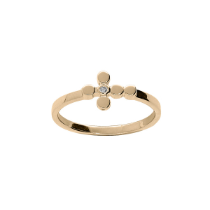 BAGUE PLAQUÉ OR CROIX 1 OXYDE BLANC SERTI