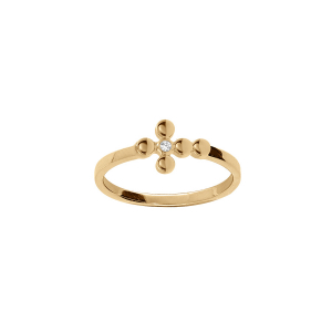 BAGUE PLAQUÉ OR CROIX 1 OXYDE BLANC SERTI