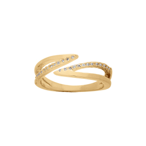 BAGUE PLAQUÉ OR 2 POINTES OXYDES BLANCS SERTIS