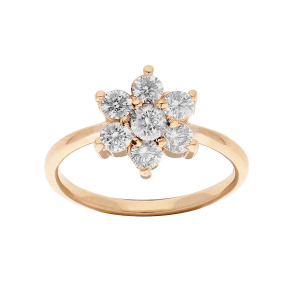 BAGUE PLAQUÉ OR MARGUERITE OXYDES BLANCS SERTIS