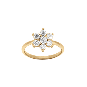 BAGUE PLAQUÉ OR FLEUR MARGUERITE OXYDES BLANCS SERTIS