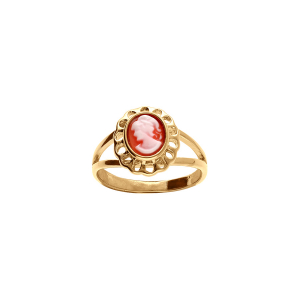 BAGUE PLAQUÉ OR CAMÉE RÉSINE ROSE OVALE DENTELLE