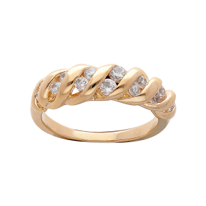 BAGUE PLAQUÉ OR BOMBÉE OXYDES BLANCS SERTIS