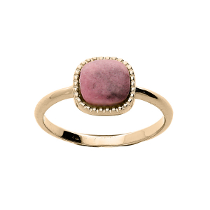 BAGUE PLAQUÉ OR CARRÉ RHODONITE VÉRITABLE