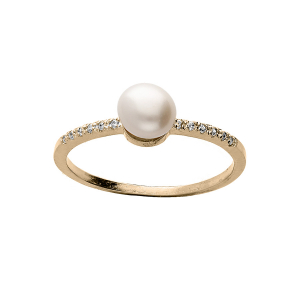 BAGUE PLAQUÉ OR DEMI RAIL OXYDES BLANCS SERTIS ET PERLE DE CULTURE D'EAU DOUCE