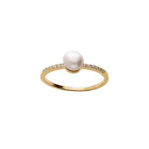 BAGUE PLAQUÉ OR DEMI RAIL OXYDES BLANCS SERTIS ET PERLE DE CULTURE D'EAU DOUCE