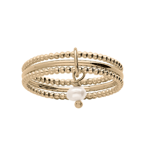 BAGUE PLAQUÉ OR 3 ANNEAUX 2 CISELÉS ET 1 LISSE PAMPILLE PERLE DE CULTURE D'EAU DOUCE BAGUE PLAQUÉ OR 3 ANNEAUX 2 CISELÉS ET 1 LISSE PAMPILLE PERLE DE CULTURE D'EAU DOUCE
