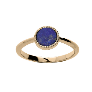 BAGUE PLAQUÉ OR RONDE CISELÉE 8MM LAPIS LAZULI VÉRITABLE