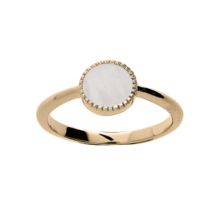BAGUE PLAQUÉ OR RONDE CISELÉE 8MM NACRE BLANCHE VÉRITABLE