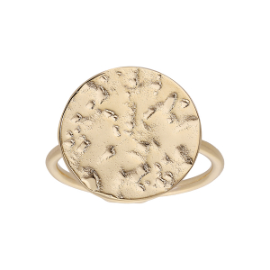 BAGUE PLAQUÉ OR PLATEAU ROND ASPECT MARTELLE 14MM ANTIQUE MATE RÉGLABLE