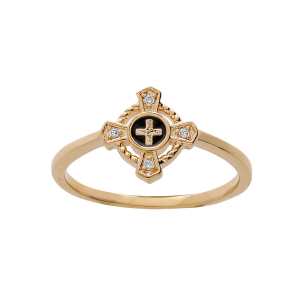BAGUE PLAQUÉ OR CROIX OXYDES BLANCS SERTIS