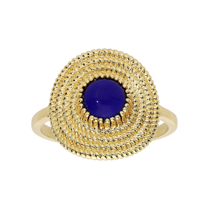 BAGUE PLAQUÉ OR RONDE AVEC PIERRE SYNTHÉTIQUE BLEU FONCÉE