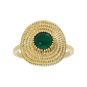 BAGUE PLAQUÉ OR RONDE AVEC PIERRE SYNTHÉTIQUE VERTE