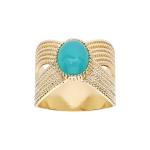BAGUE PLAQUÉ OR CROISÉE AVEC PIERRE IMITATION BLEU