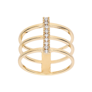 BAGUE PLAQUÉ OR LARGE TRIPLE RANGS OXYDES BLANCS