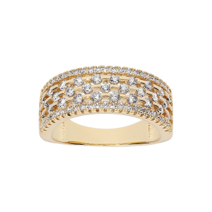 BAGUE PLAQUÉ OR LARGE AJOUREE OXYDES BLANCS