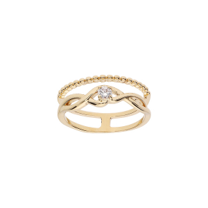 BAGUE PLAQUÉ OR DOUBLE CROISEE OXYDES BLANCS ET BOULES