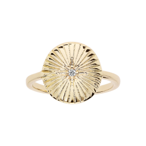 BAGUE PLAQUÉ OR RONDE STRIÉE AVEC OXYDE BLANC SERTI