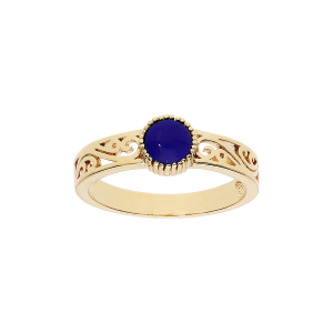 BAGUE PLAQUÉ OR FILIGRANE AVEC PIERRE RONDE SYNTHETIQUE BLEU FONCÉ