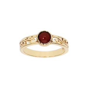 BAGUE PLAQUÉ OR FILIGRANE AVEC PIERRE RONDE SYNTHETIQUE ROUGE